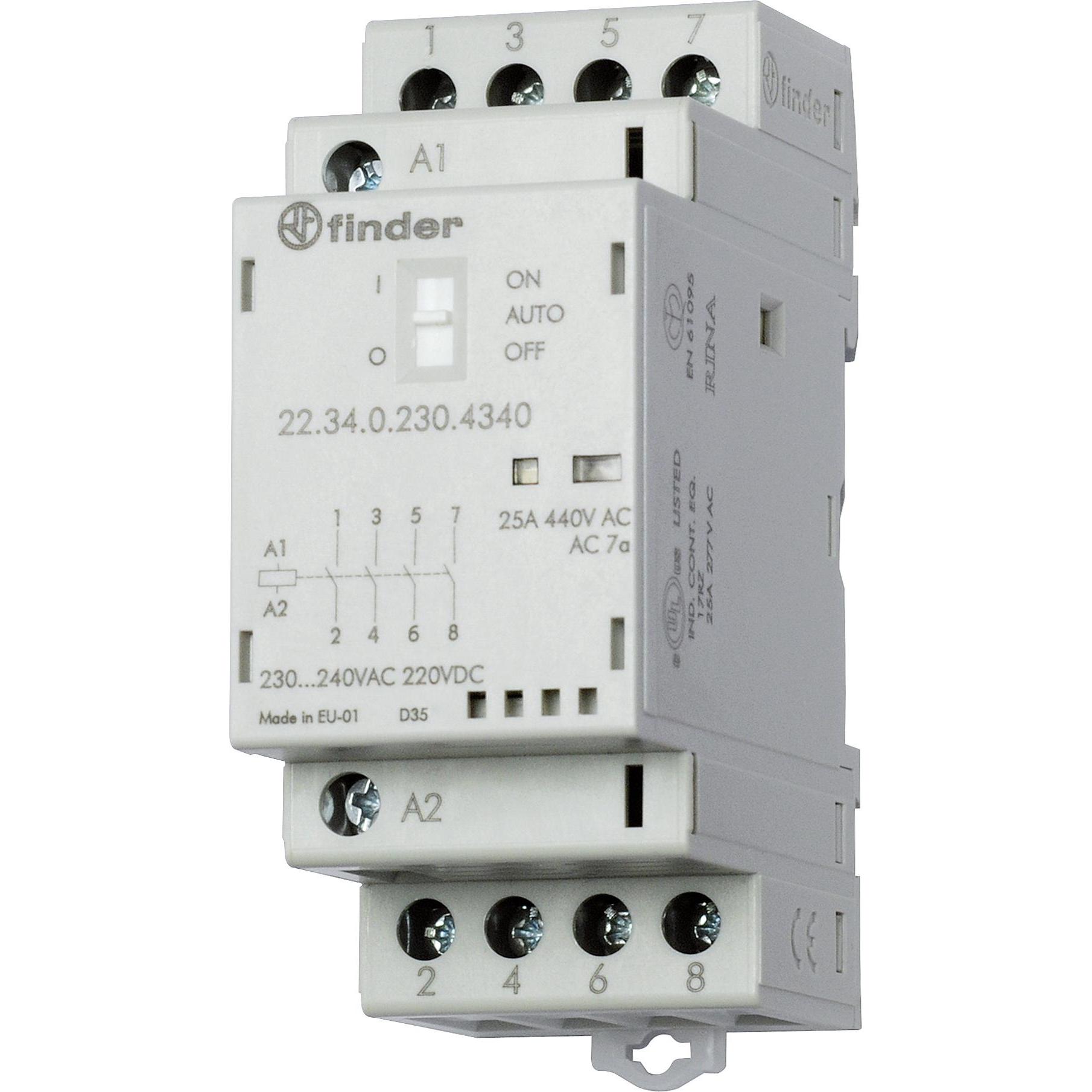 Finder Installationsschütz Serie 22.34, 25 A, Relais