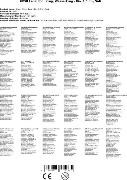 Produktbild Ich-zapfe Krug, Wasserkrug Rio, 1,5 ltr., SAN (1.50 l)