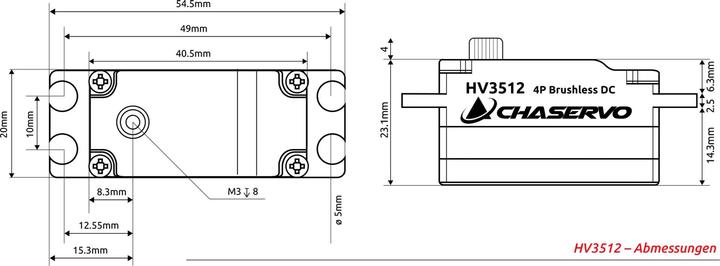 Produktbild Chaservo HV3512 25T low profile HV Brushless Servo, stehende Montage