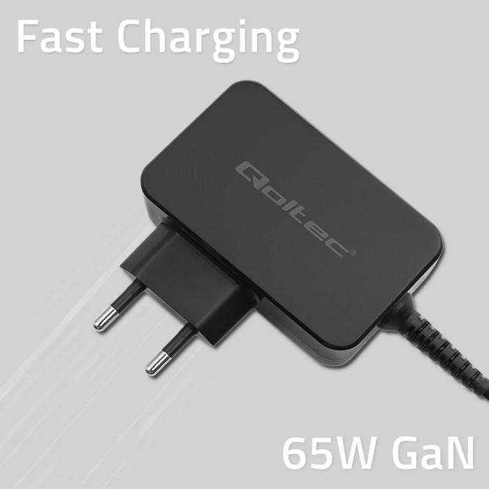 Image du produit Qoltec Ładowarka GaN POWER PRO | 1xUSB-C | 65W | 5-20V | 3-3.25A | Czarna (65 W, 1 portion)