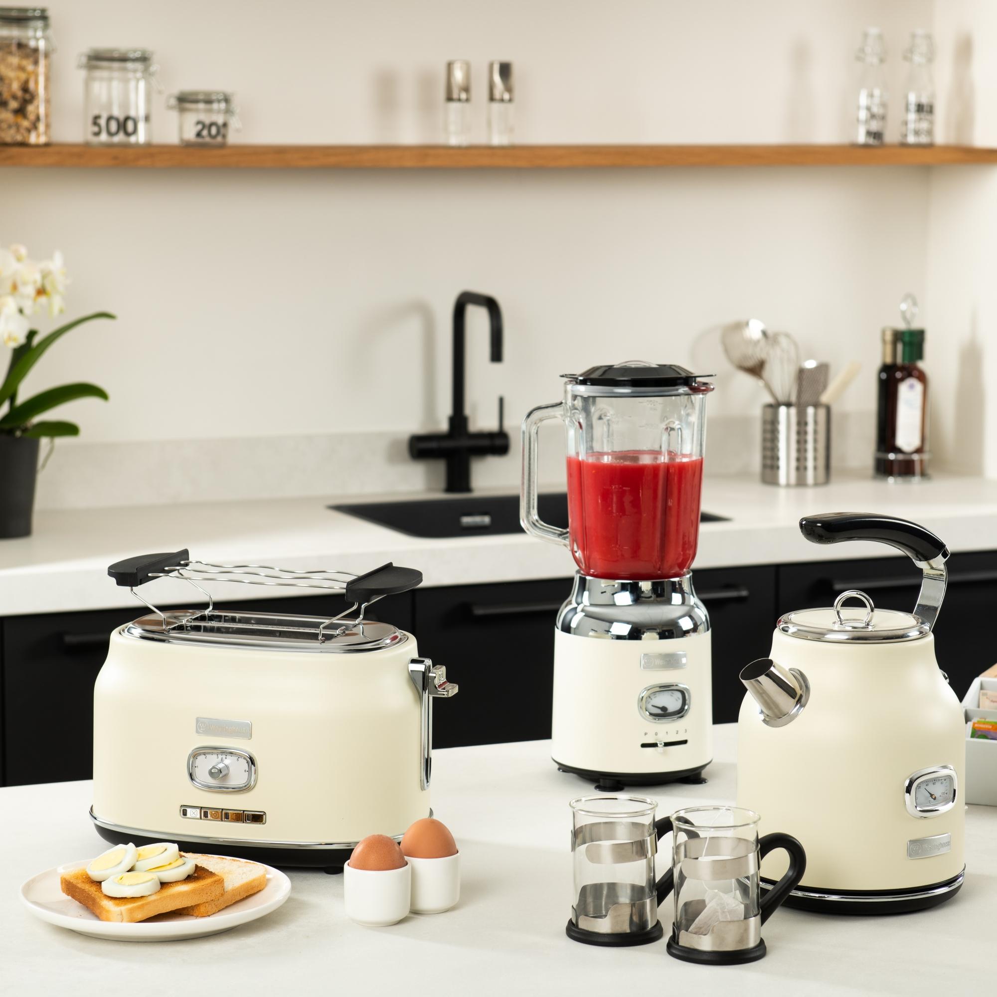 Thumbnail - Westinghouse Retro Frühstücksset, 2-Schlitz Toaster, Wasserkocher, Standmixer, Standmixer, Weiss