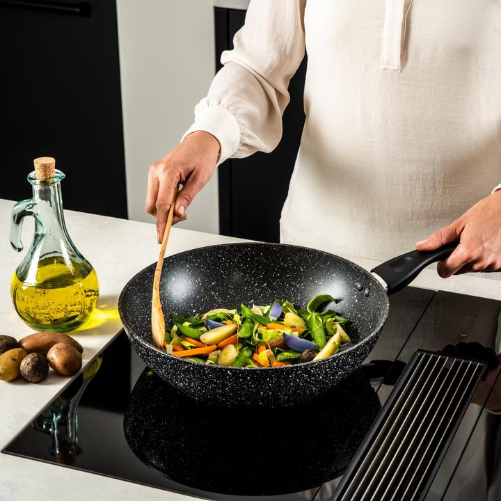 Produktbild Westinghouse Wokpan Inductie - 32 cm - Zwart Marmer - met Deksel (32 cm, Wok Pfanne, Aluminium)