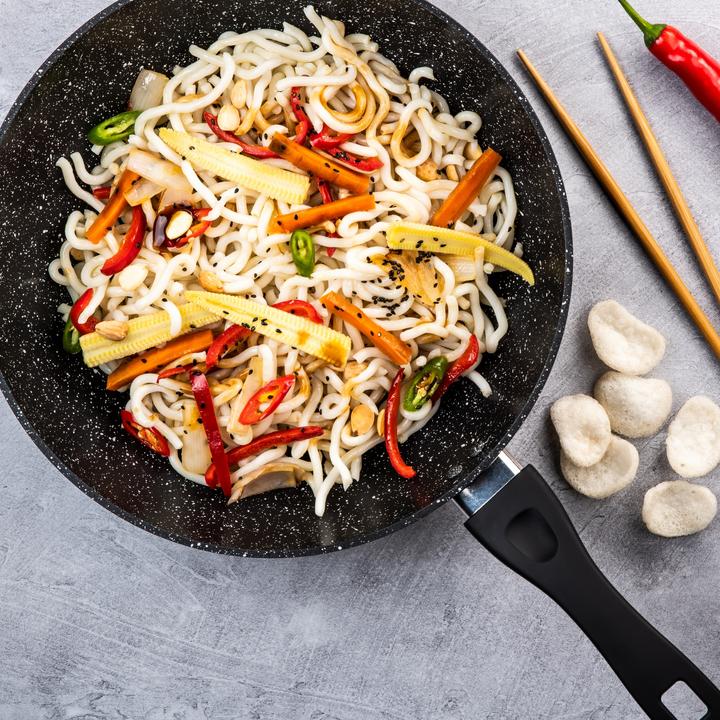 Produktbild Westinghouse Wokpan Inductie - 32 cm - Zwart Marmer - met Deksel (32 cm, Wok Pfanne, Aluminium)