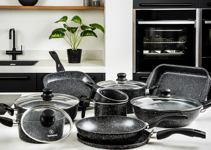 Produktbild Westinghouse Wokpan Inductie - 32 cm - Zwart Marmer - met Deksel (32 cm, Wok Pfanne, Aluminium)