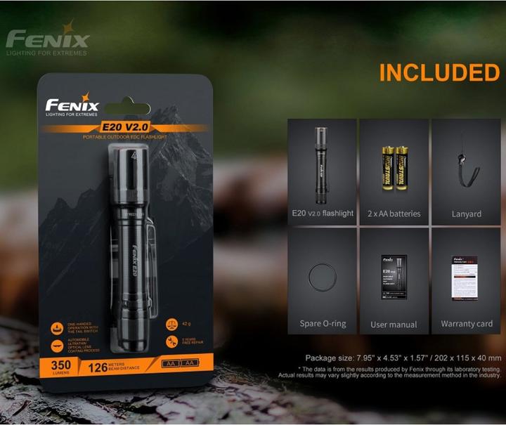 Actual product image Fenix LED Flashlight E20 V2.0 (12.70 cm, 350 lm)