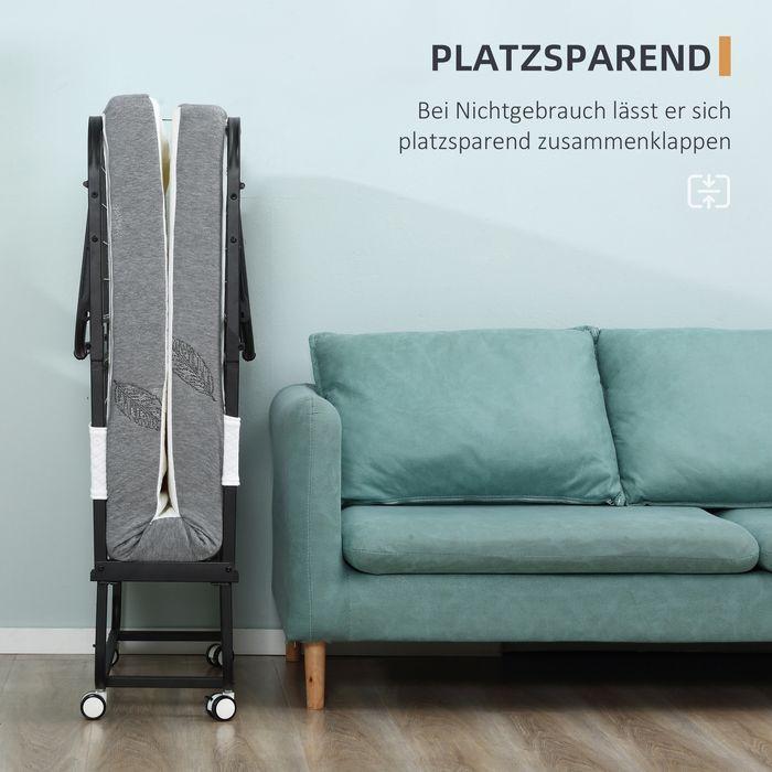 Immagine prodotto Swisshandel24 Letto per ospiti Letto pieghevole con rotelle Acciaio+schiuma Bianco+nero 200 x 75 x 42,5 cm (75 x 200 cm)