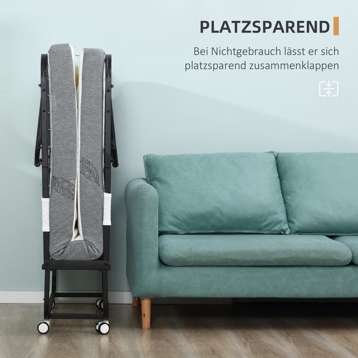 Produktbild Swisshandel24 Gästebett Klappbett mit Rollen Stahl+Schaumstoff Weiss+Schwarz 200 x 75 x 42,5 cm (75 x 200 cm)