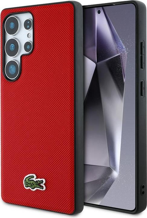 Productafbeelding Lacoste Case Iconic Petit Pique Woven Logo MagSafe to Samsung Galaxy S25 Ultra red (Samsung Galaxy S25 Ultra)