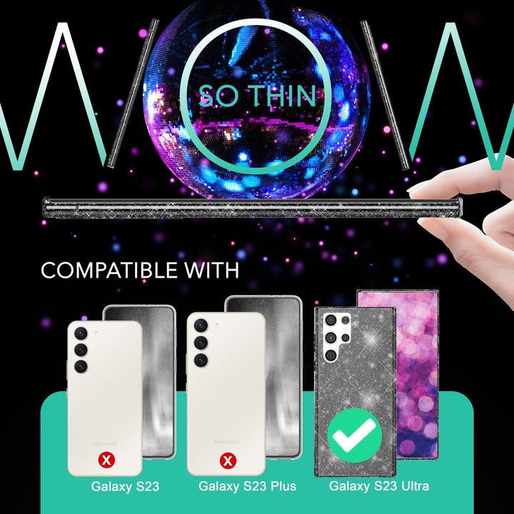 Actual product image Nalia Clear glitter silicone case with 2x screen protector (Samsung Galaxy S23 Ultra)