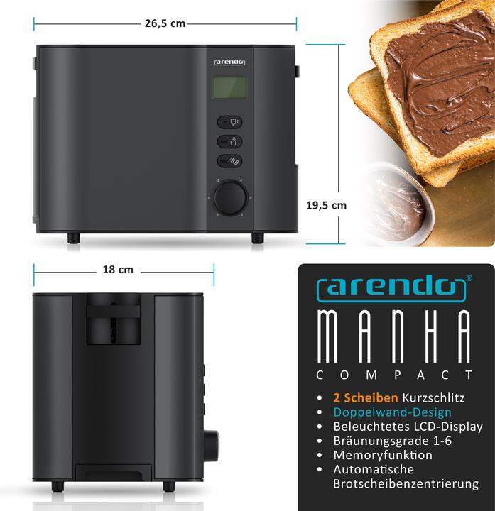 Produktbild Arendo Frühstücks Set Edelstahl Wasserkocher 1,5l mit Display & 2-Scheiben Doppelschlitz Toaster, Schwarz (1.50 l)