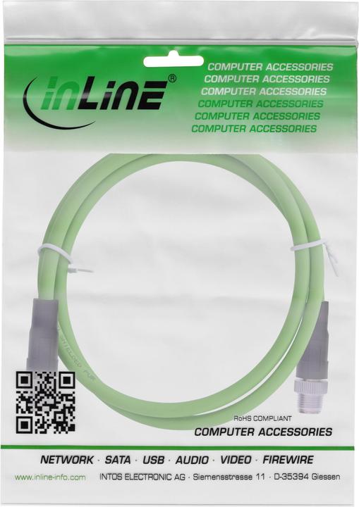 Produktbild InLine Industrie Netzwerkkabel, M12 8-pin X-kodiert Stecker/Stecker, Cat.6A PUR, 1m (SF/UTP, CAT6, 1 m)