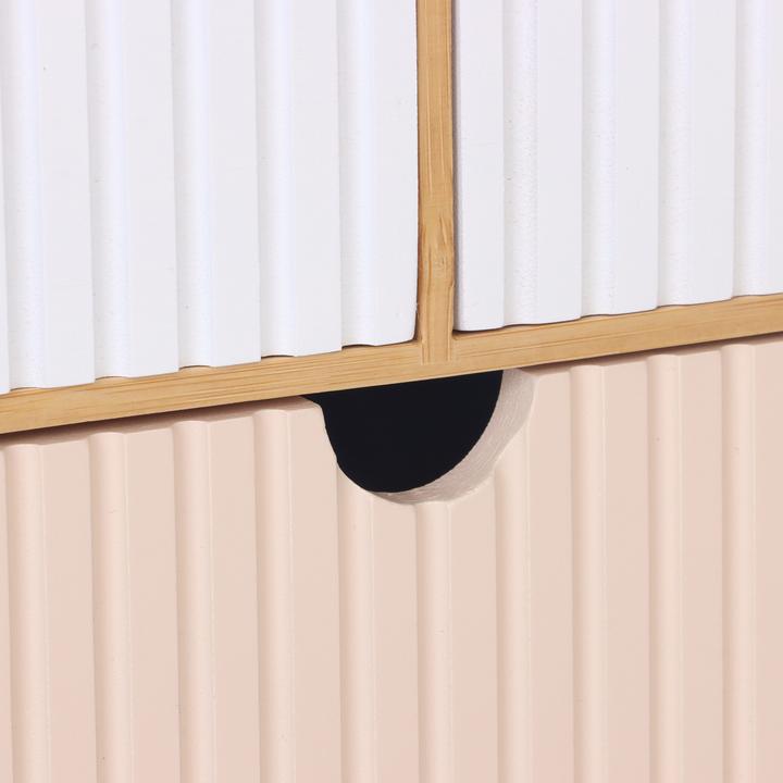 Productafbeelding Relaxdays - Schubladenbox Bambus geriffelt, Hellbraun/ Weiss/ Rosa, 15 x 30 x 20 cm