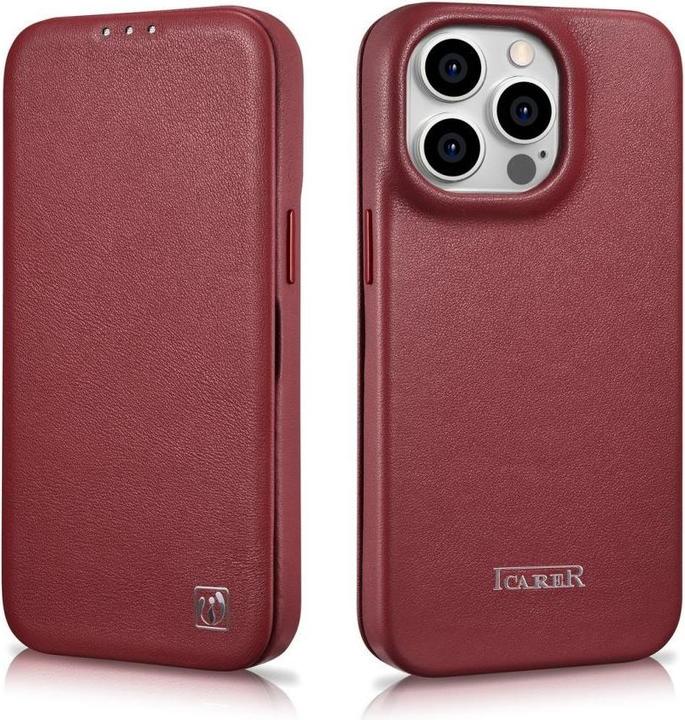 Image du produit iCarer CE Premium Leather Folio Case for iPhone 14 Pro Magnetic Flip Leather Folio Case MagSafe Red (Apple iPhone 14 Pro)