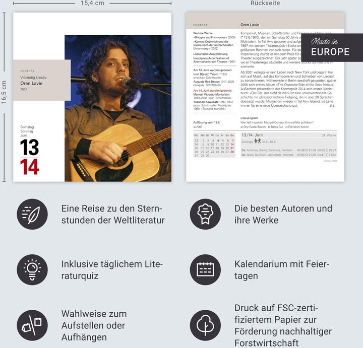 Actual product image Harenberg Literatur Tagesabreisskalender 2026 - Kulturkalender - Autoren, Werke, Hörbücher (Hardcover, German)