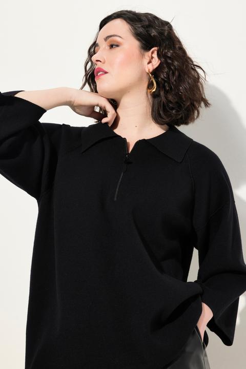 Immagine prodotto Ulla Popken Maglione con cuciture decorative, collo polo, zip e maniche a 3/4 (50, 52)