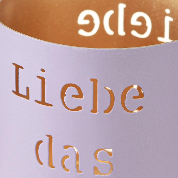 Produktbild Viana Windlicht mit Schriftzug Liebe das Leben in Pastellviolett (4 x, Ø 9 x 10 cm)