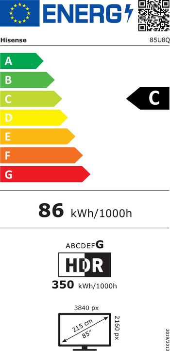 Label énergétique Hisense TV 85U8Q (85", LED, Mini-LED, DHU, 2025)