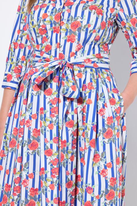 Immagine prodotto Ulla Popken Abito chemisier dal taglio svasato con fiori, colletto da camicia e maniche a 3/4 (56)