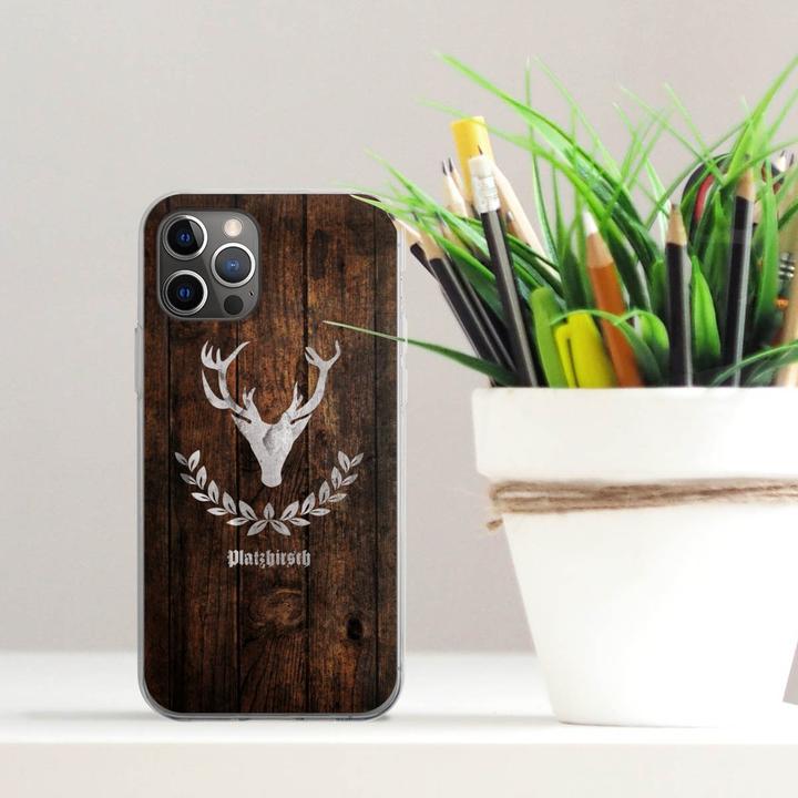Produktbild DeinDesign Silikon Hülle für Apple iPhone 12 Pro Handyhülle Case Smartphone Schutzhülle Hirsch Holz Holzoptik (Apple iPhone 12 Pro)