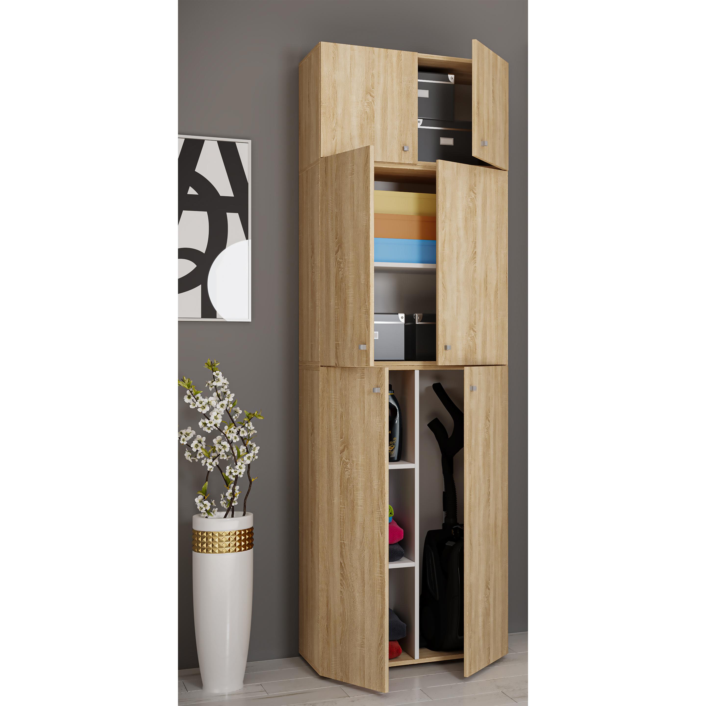 Thumbnail - VCM, Kleiderschrank, Holz Besen Putzschrank Lona mit Drehtüren Aufsatz (70 x 39 cm)