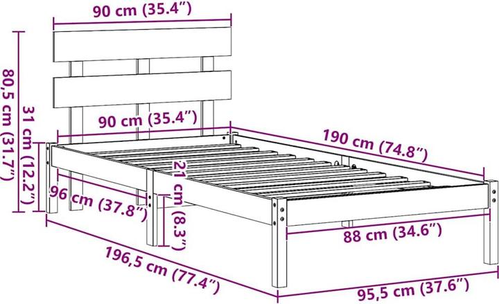 Image du produit vidaXL Bettgestell (90 x 190 cm)