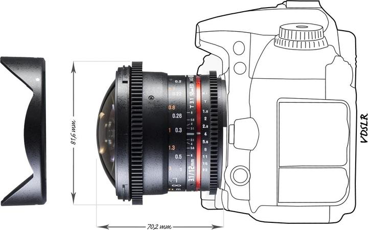 Immagine prodotto Walimex 12/3.1 Fisheye Video DSLR Nikon F (Nikon F, APS-C / DX, Full-frame)