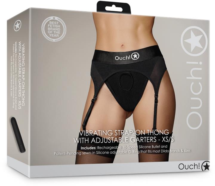 Produktbild Ouch! Vibrating Strap-on Thong with Adjustable Garters - XS/S