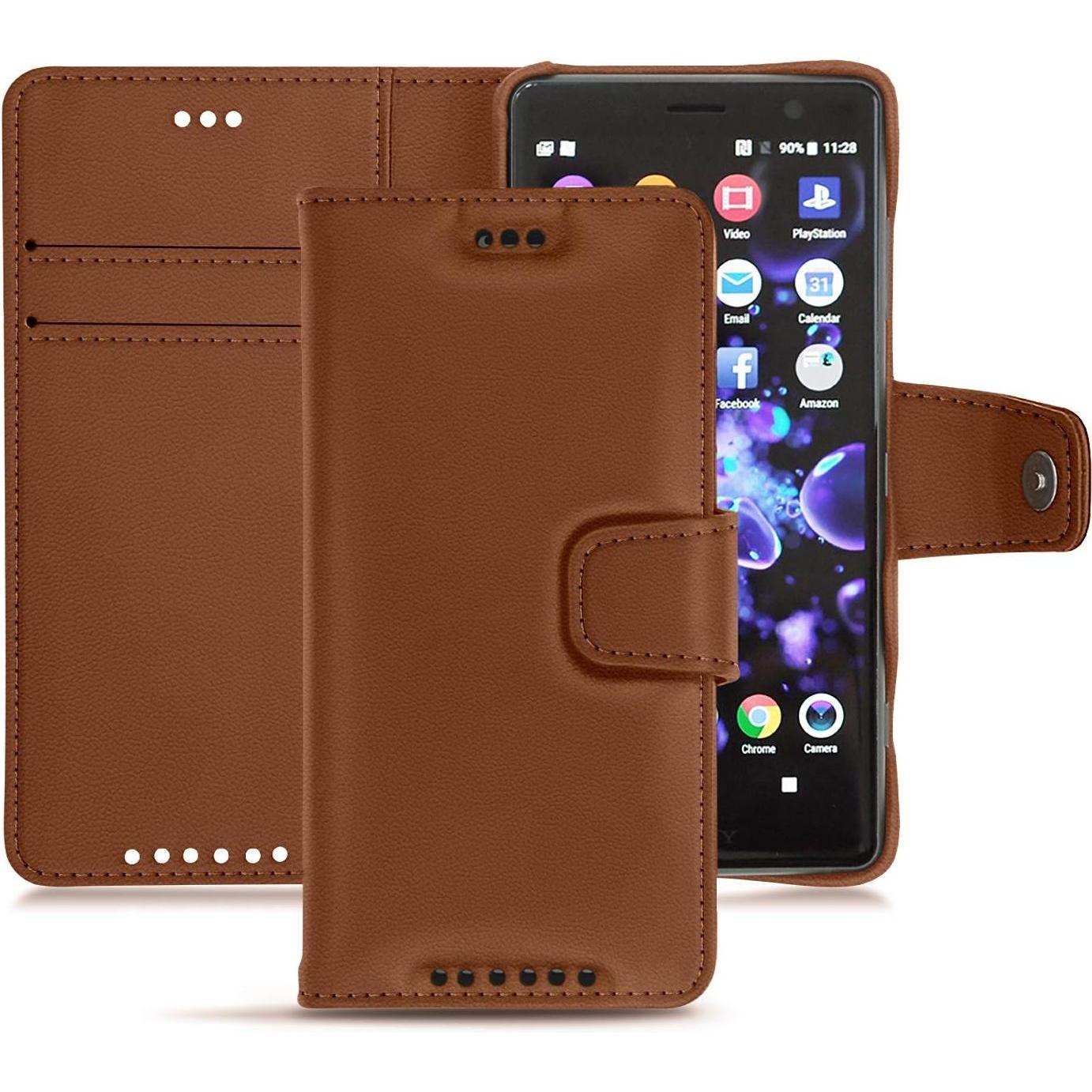 Noreve Lederschutzhülle Wallet (Sony Xperia XZ2 Compact), Smartphone Hülle, Braun
