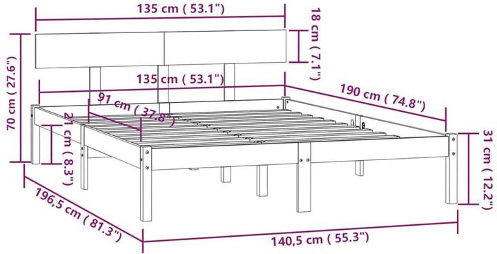 Image du produit vidaXL Bettrahmen (135 x 190 cm)
