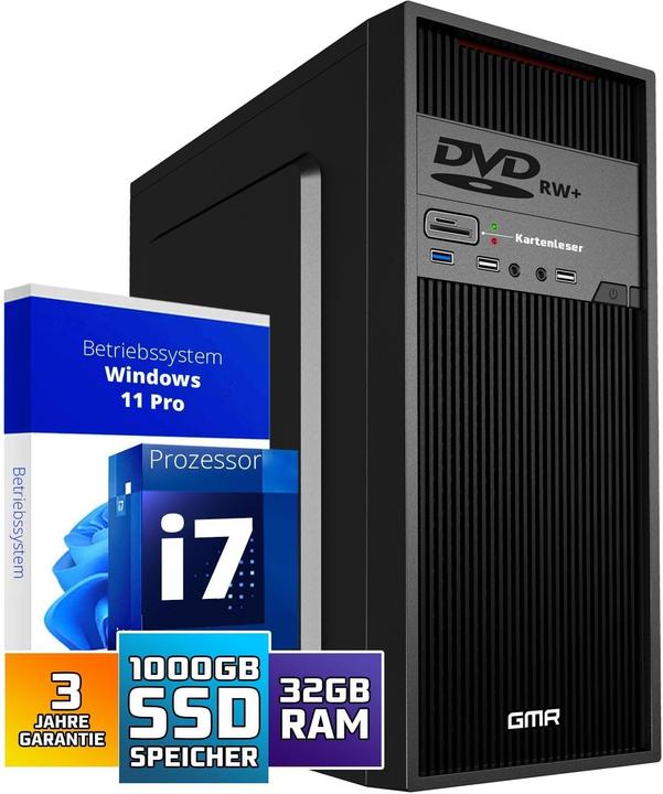 Produktbild GMR Ultra Max i7 Office PC mit 32 GB RAM, 1000 GB SSD, Windows 11 Pro, WiFi, Bluetooth (1000 GB, 32 GB)