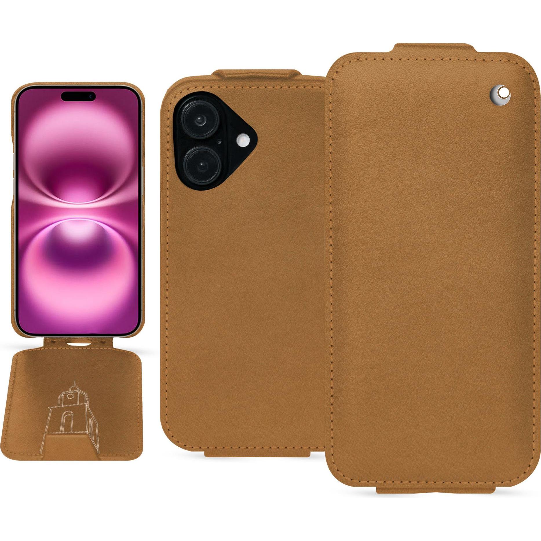Noreve Lederschutzhülle vertikal (Apple iPhone 16 Plus), Smartphone Hülle, Braun