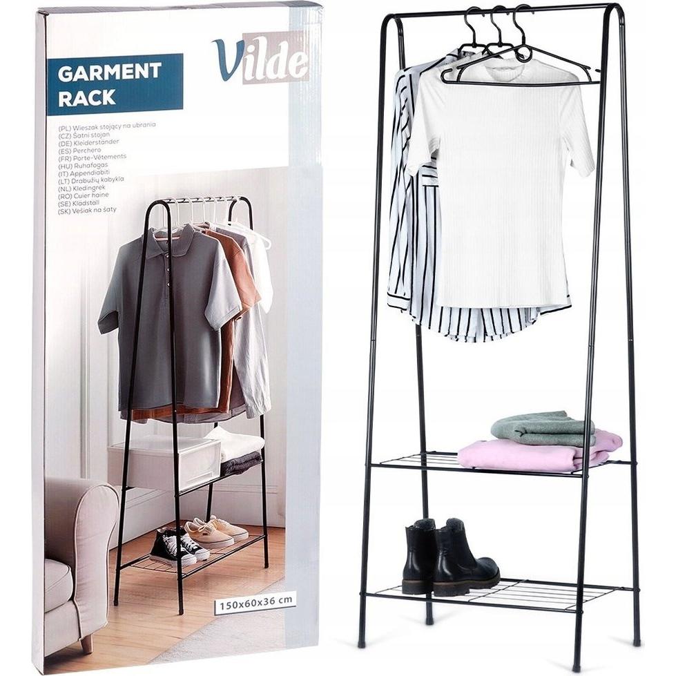 Vilde, Appendiabiti + Appendiabiti da parete, Wieszak stojący na ubrania metalowy czarny 153 cm