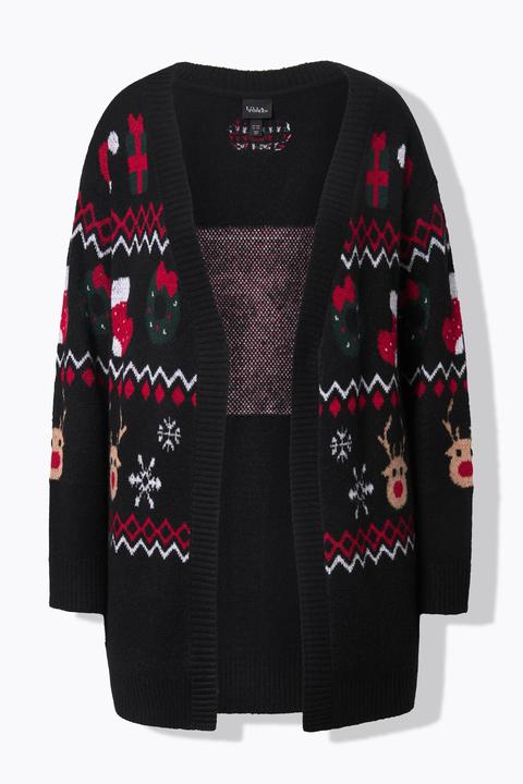 Produktbild Ulla Popken Long-Strickjacke, Weihnachten, V-Ausschnitt, Langarm (62)