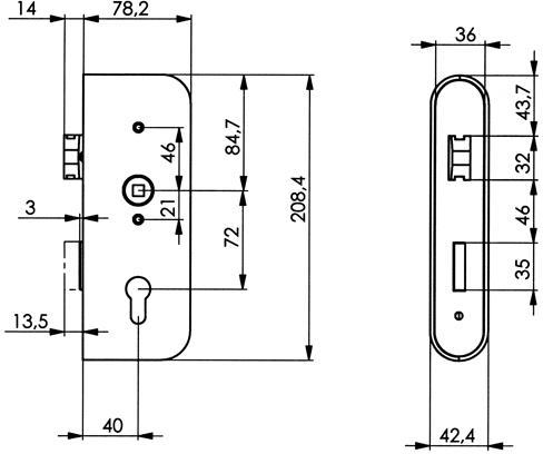 Produktbild Amf Schlosskasten 141ENIG-42PZ DIN L/R Ma A 42,5 Ma B 78,2 Ma C 208,4mm (10454) (2 mm)