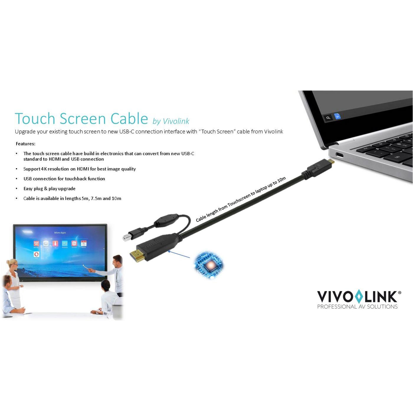Thumbnail - Vivolink Touch Screen Cable 7.5m Black (7.50 m, USB 3.2 Gen 1), USB Kabel