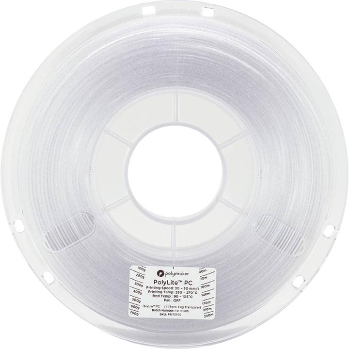 Produktbild Polymaker PC01001 PolyLite Filament PC (Polycarbonat) hohe Steifigkeit, hitzebes (PC, 1.75 mm, 1000 g, Transparent)