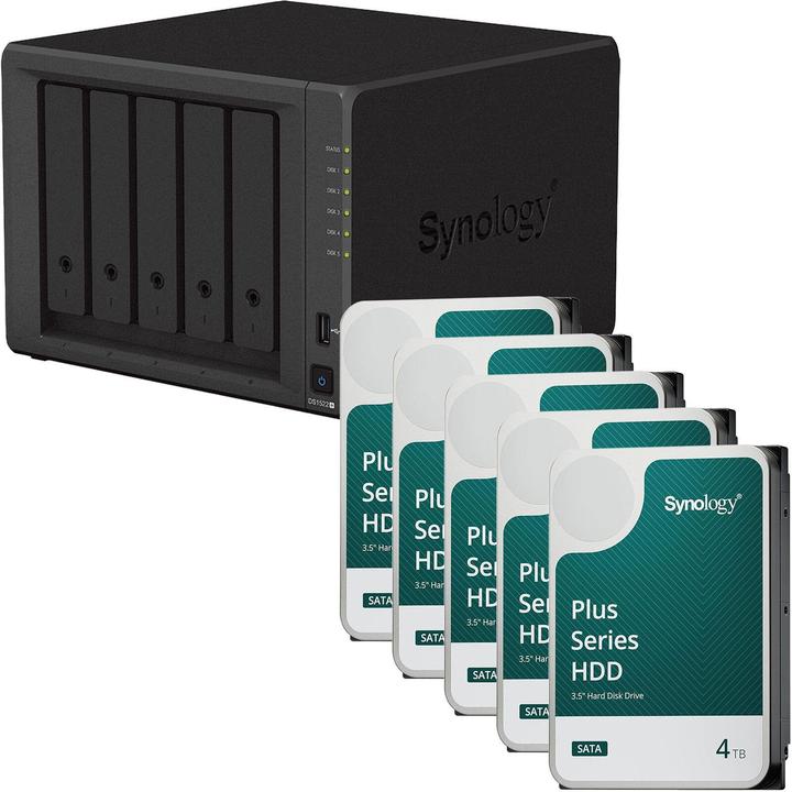 Immagine prodotto Synology DiskStation DS1522+ 5 Einschübe NAS-Server Leergehäuse + 20 TB Plus (5x 4TB) (5 x 4 TB, WD Rosso Plus)