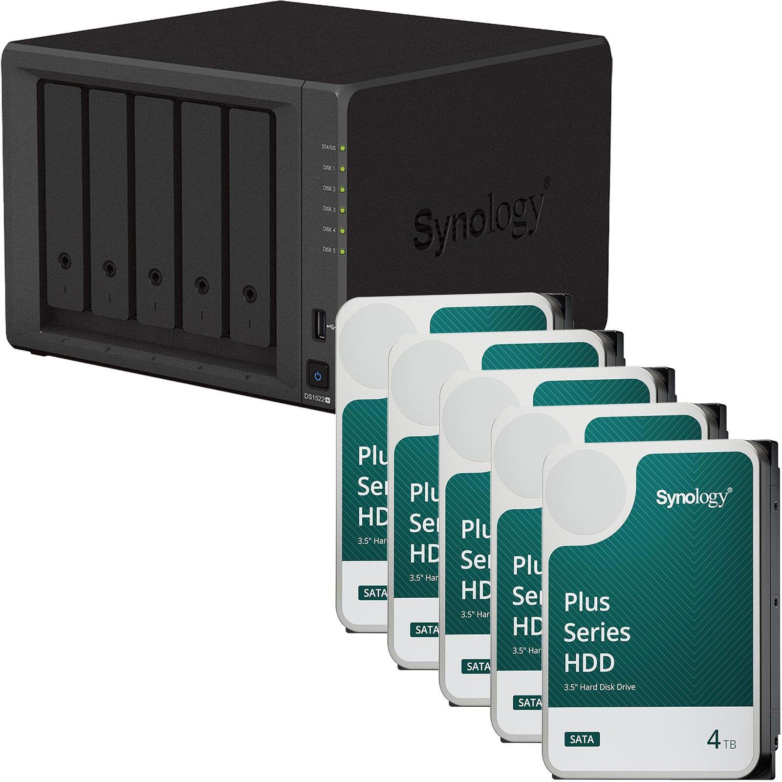 Synology DiskStation DS1522+ 5 Einschübe NAS-Server Leergehäuse + 20 TB Plus (5x 4TB) (5 x 4 TB, WD 