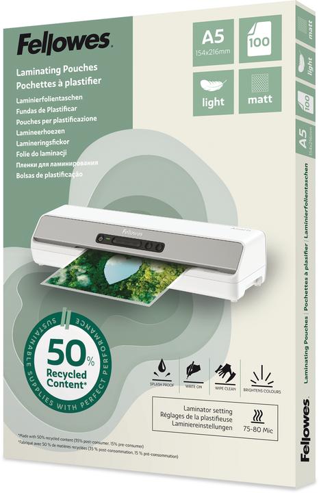 Image du produit Fellowes Laminierhülle A5 2x80µm 100ST matt Rec. (A5, 100 pcs, 80 µm)