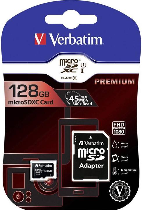 Productafbeelding Verbatim Micro SDXC Kaart Klasse 10 (128 GB, microSDXC, U1, UHS-I)