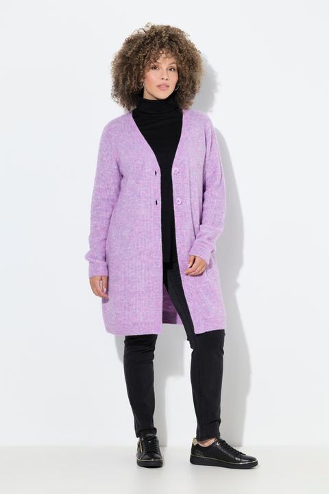 Produktbild Ulla Popken Long-Strickjacke, Rippstrick, V-Ausschnitt, Langarm (42, 44)