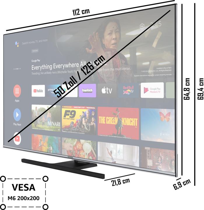 Produktbild Telefunken QU50AN900M (126 cm (50 Zoll), schwarz, UltraHD/4K, Triple Tuner, SmartTV, Android Betriebssystem) (50", QLED, 4K, 2023)