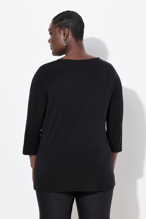 Actual product image Ulla Popken Ribbed Detail 3/4 Sleeve Lyocell Tee (56)