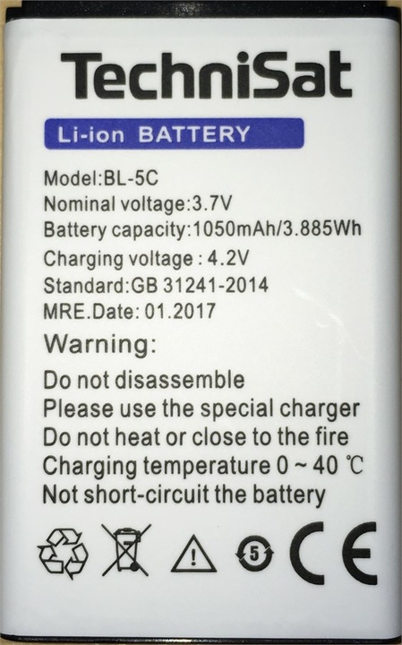 Image du produit TechniSat BL-5C (1 pcs, Spécifique à l'appareil, 1050 mAh)