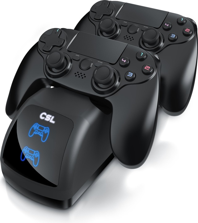CSL Stazione di ricarica per 2x gamepad PS4, caricatore doppio, caricatore per controller wireless (PS4)