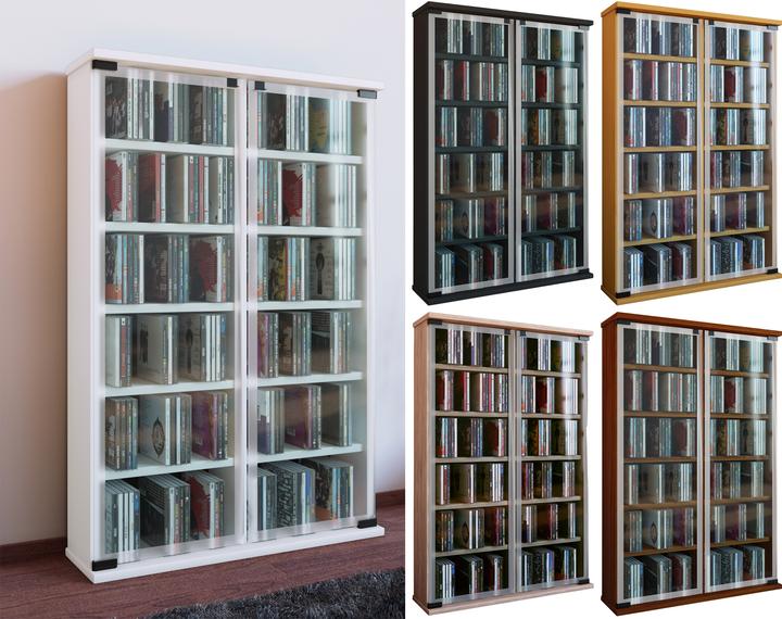 Produktbild VCM Holz CD DVD Standregal Galerie mit Glastür (60 x 18 x 92 cm)
