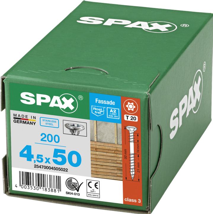 Actual product image Spax Façade Screw A2 Pan-Head Countersunk 8mm Fraes Ribs T-Star Plus T20 Fixing Thread 4cut (200 Screws per piece)