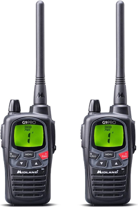 Produktbild Midland G9 Pro 2er Kofferset, PMR446 2 Standlader, 2 MA24-L Headsets, 8 AA Akkus (1800 mAh) (12 km)