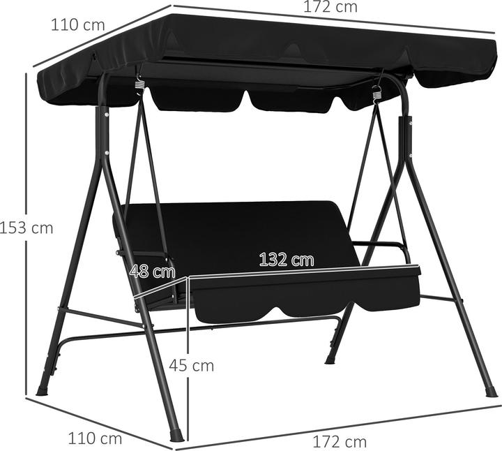 Immagine prodotto Outsunny Hollywoodschaukel Stahl, Polyester Schwarz