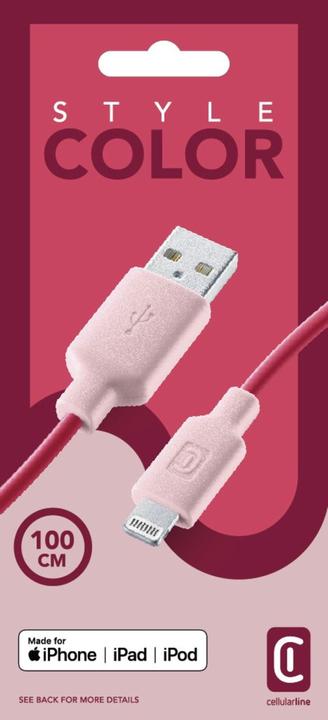 Image du produit Cellularline Câble de charge et de données rose 100cm USB Type-A vers Apple Lightning USBDATAMFISMARTP (1 m, USB 2.0)